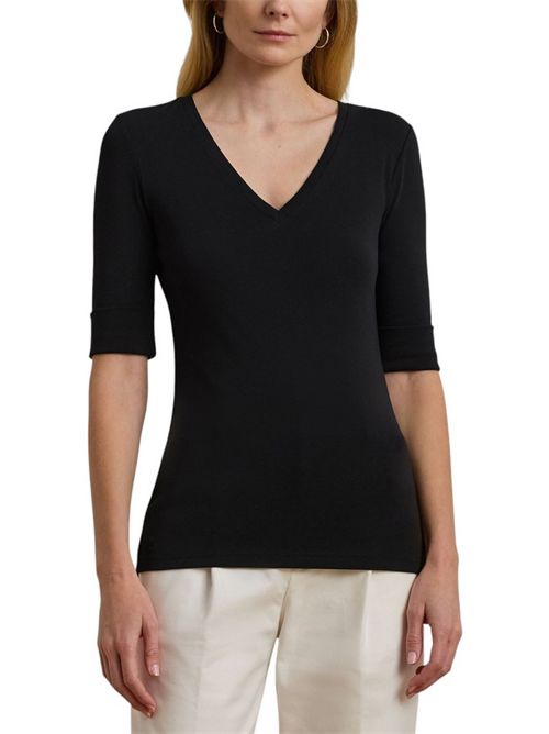 t-shirt donna scollo a v nero Ralph Lauren | 200815843003